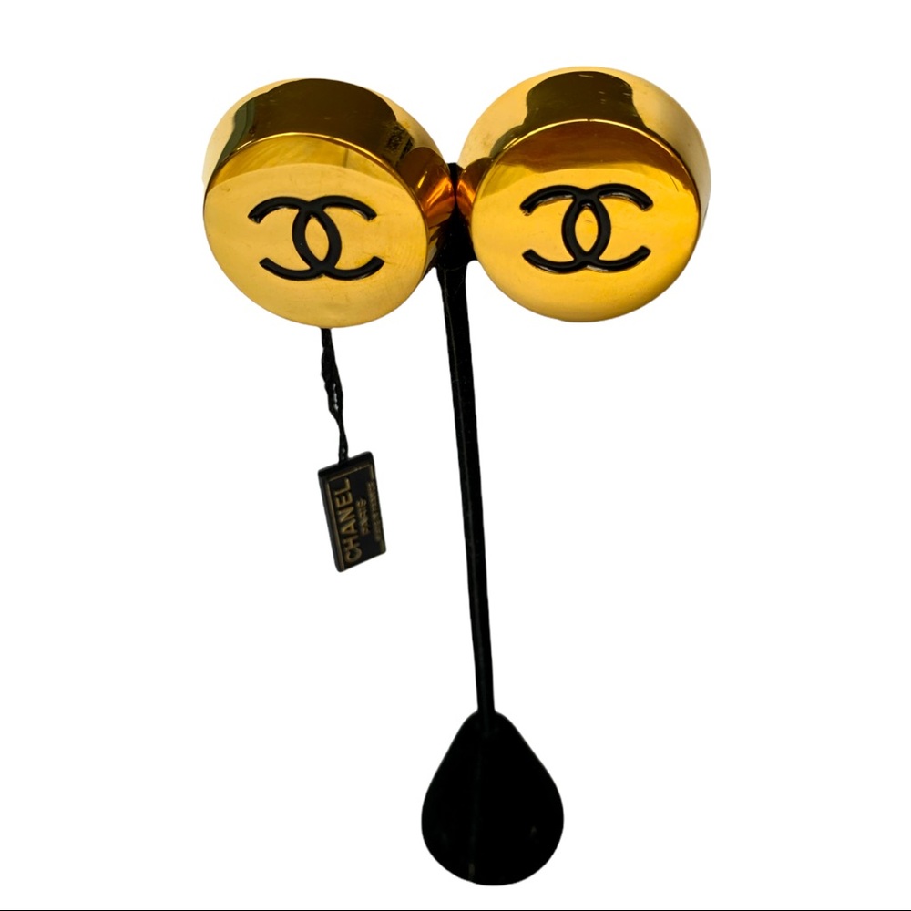Chanel: Rare Vintage Gold Oversized CC Logo Clip On Earrings (Never Used)